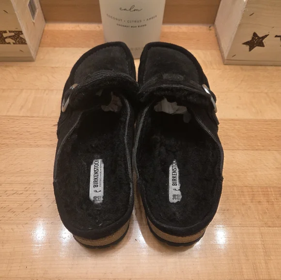 Birkenstock Buckley Shearling Clogs Black Suede Shoes Women's Size 38 - Picture 4 of 8